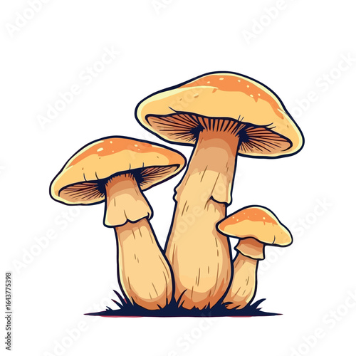 Vsai three vibrant mushrooms growing in the grass