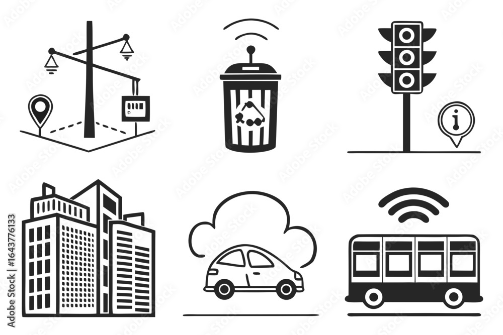 Naklejka premium Smart City Technology and Infrastructure Icons.