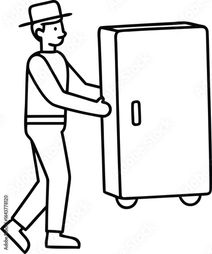 Man Moving a Refrigerator in One-Line Drawing