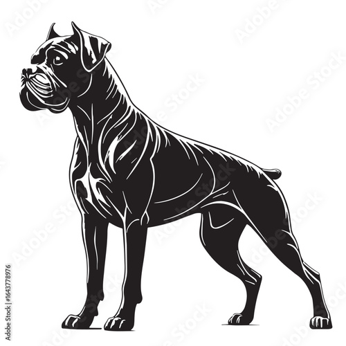 black boxer dog Silhouette Vector, High Quality Illustration on White Background