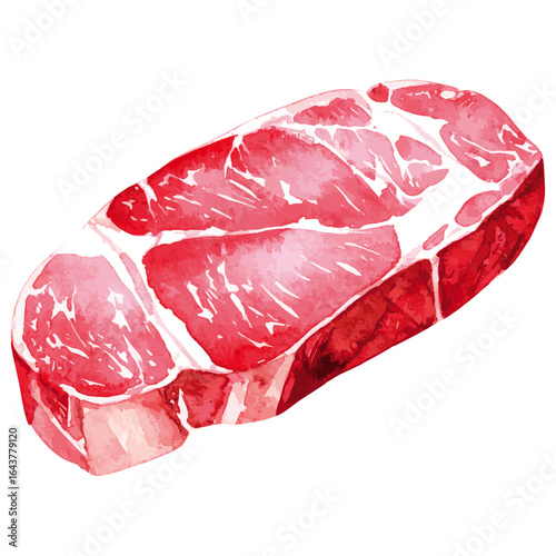 Watercolor Illustration of Raw Sirloin Steak Cut