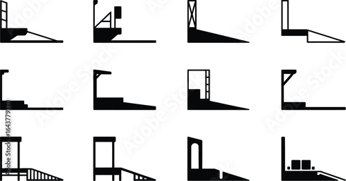 Accessible loading dock and wheelchair ramp design silhouette