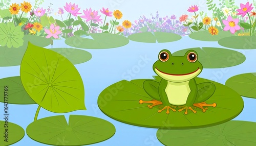 Happy frog on lily pad