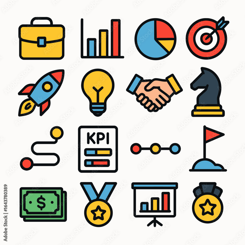 Business icons represent strategy on plain background Business icons represent strategy on plain background