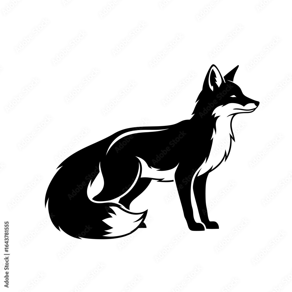 Fototapeta premium Elegant Fox Silhouette: Wildlife Icon for Design, Modern Black and White Fox Illustration for Logo Design and Graphic Elements