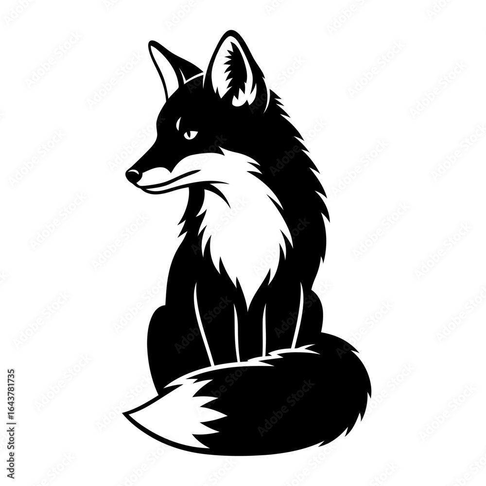Obraz premium Elegant Black and White Fox Illustration, Detailed Fox Graphic with Contrasting Fur Patterns