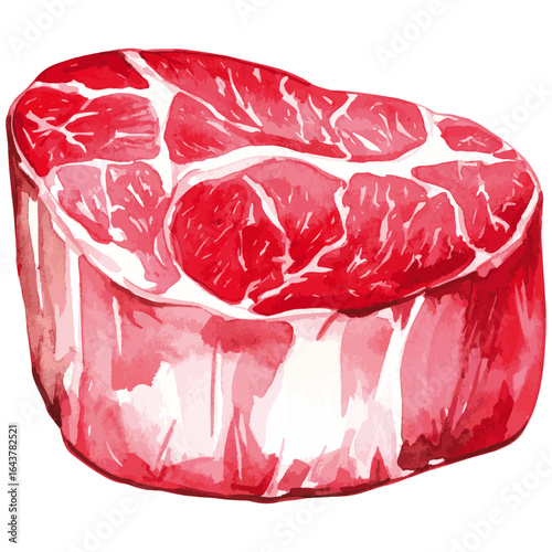 Watercolor Illustration of Raw Filet Mignon Beef Cut