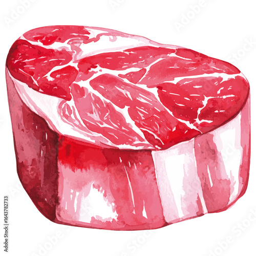 Watercolor Illustration of Raw Filet Mignon Beef Cut