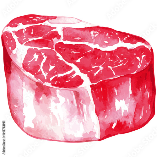 Watercolor Illustration of Raw Filet Mignon Beef Cut