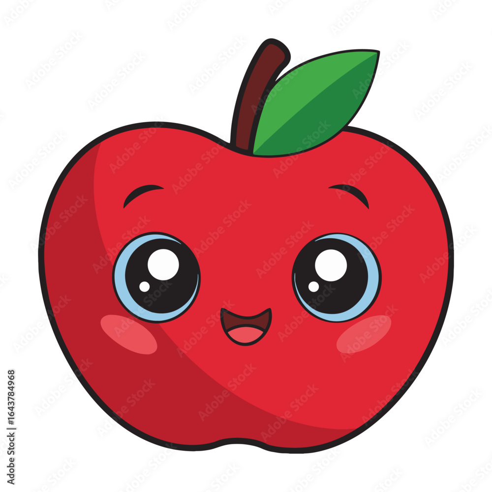 Fototapeta premium Adorable Kawaii Apple with Smiling Face