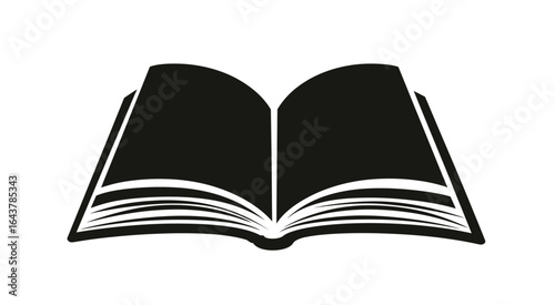 Black silhouette icon of an open book, symbolizing knowledge, education, and literature. Vector graphic for learning and study.