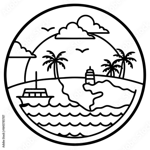 Indian Ocean line art vector