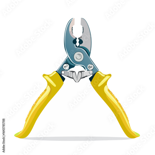 Illustration of yellow handled wire stripping and cutting pliers for electrical or jewelry applications. Tools for craft or electrician work.