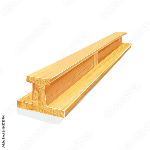 Wooden i beam structural element construction timber engineered lumber illustration framing building material isolated against black