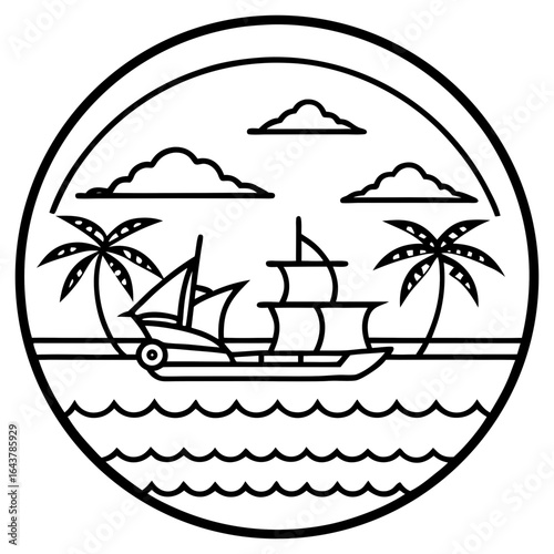 Indian Ocean line art vector