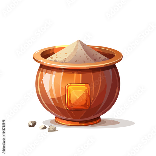 Cartoon Illustration of an Orange Pot Filled with Light Tan Substance and Loose Grains