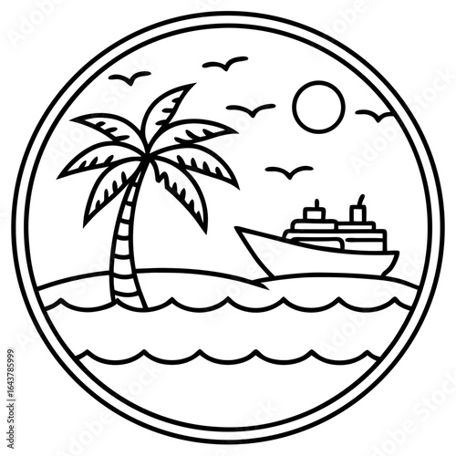 Indian Ocean line art vector