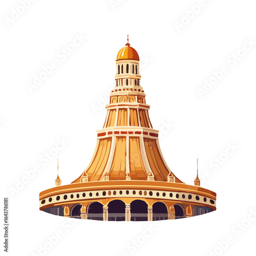 Golden ornate architectural tower illustration intricate details arches domes art deco stylized building fantasy structure