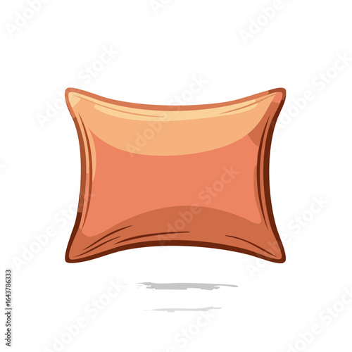 Cartoon orange pillow. Home interior textile object.  Comfortable bedroom cushion illustration on an isolated black background.