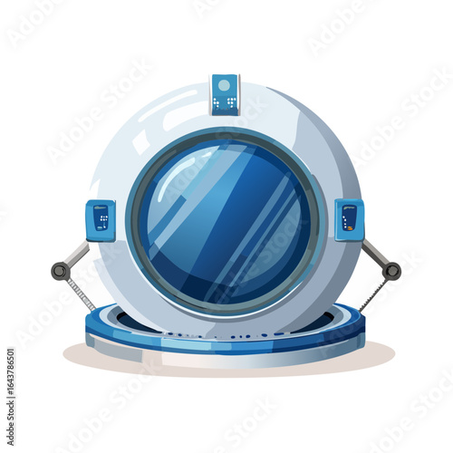 Futuristic Porthole Window Illustration Round Spaceship Door with Blue Glass