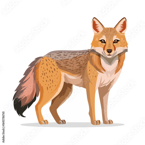 Standing Coyote Illustration with Detailed Fur Markings and Elegant Posture for Wildlife Projects
