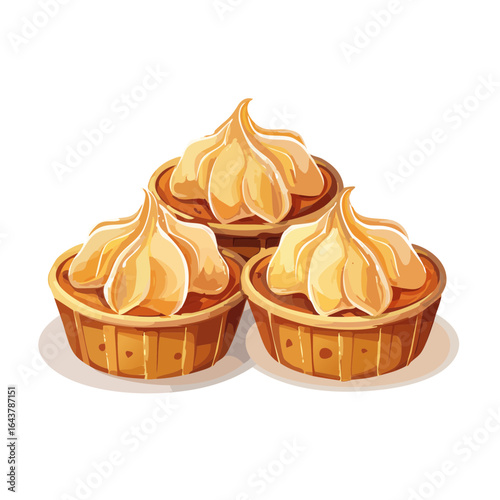 Delicious mini tarts with cream topping Vector illustration set on white background