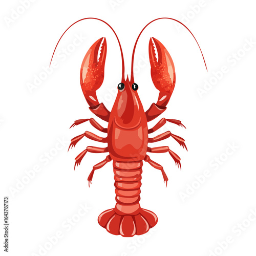 Isolated red lobster illustration with claws and antennae against black background seafood crustacean marine animal vector art