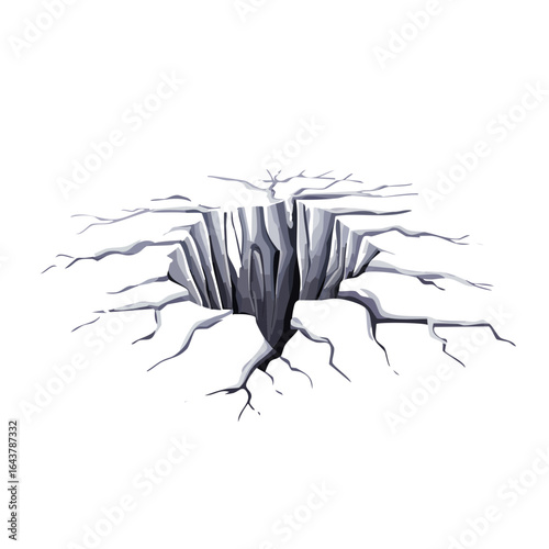 Cracked Ground Fissure Illustration with Root Strands Against a Black Background