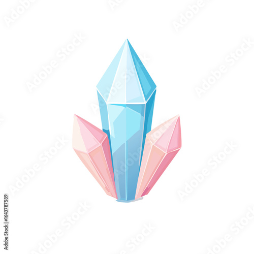 Illustration of crystals blue and pink gems in cartoon style isolated on a dark background