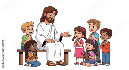 Jesus Christ Teaching Children Kindness Love Compassion Faith Isolated Transparent Background