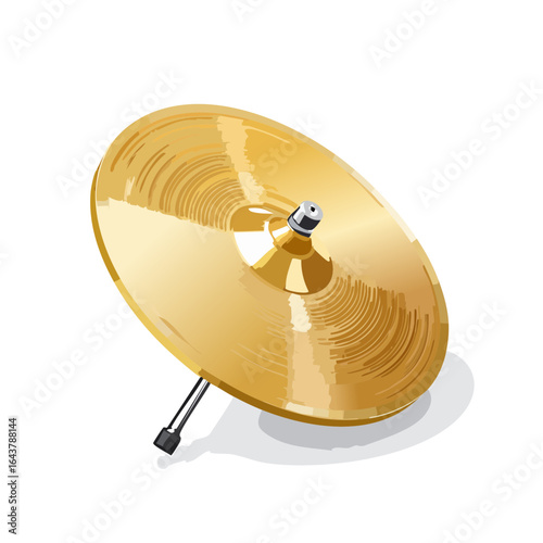 Golden cymbal on stand shines against dark background musical instrument illustration music percussion