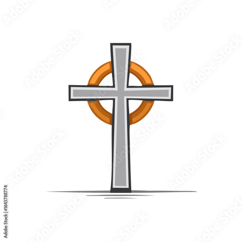 Celtic cross illustration with circle on dark background, religion, faith