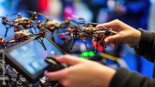 Hands controlling small drones