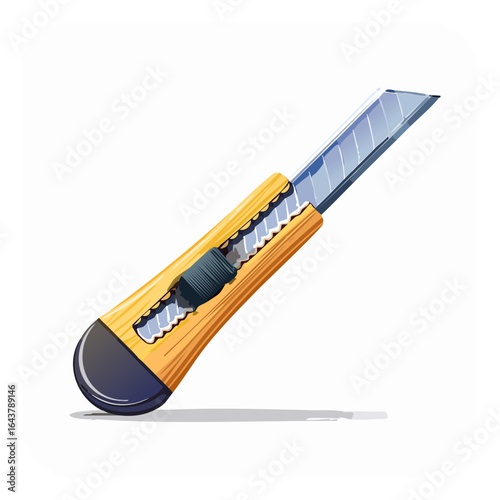 Utility knife close-up with sharp retractable blade for cutting paper cardboard and crafts in home improvement project illustration