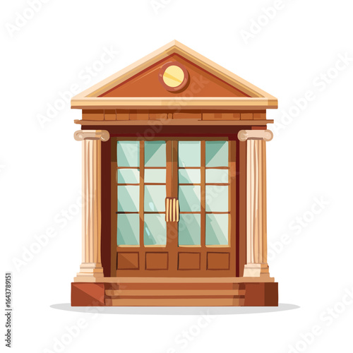 Classical Entrance Illustration with Columns and Glass Doors Architecture Detail