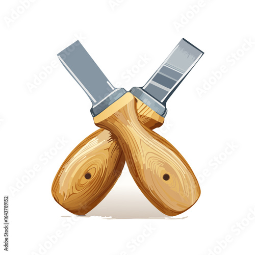 Wood Chisels Crossed with Wooden Handles for Woodworking and Carpentry Projects