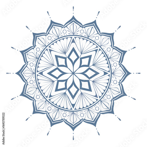 Ornamental mandala design with intricate details and radiating patterns for elegant design projects blue and white floral style