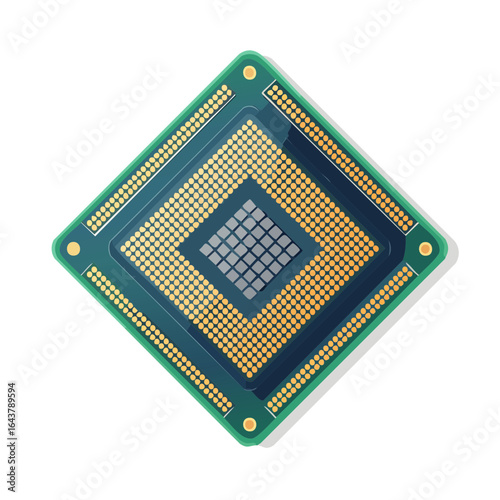 Central processing unit illustration on black background representing computing technology