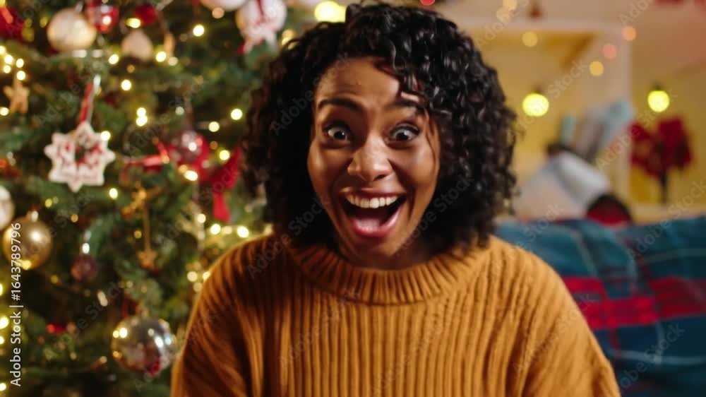 Excited woman opening gift christmas Excited woman opening gift christmas