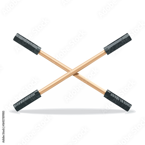 Wooden sticks crossed with black grips craft tools percussion sticks music vector illustration