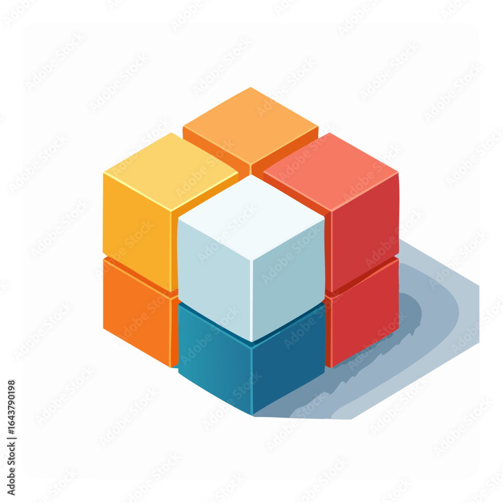 Fototapeta premium Colorful cubic construction in isometric view representing teamwork or collaboration
