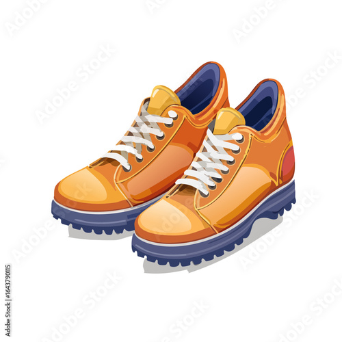 Two pairs of orange sneakers shoes illustration vector on black background for design element and fashion art.