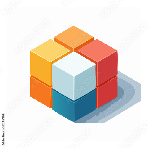 Colorful cubic construction in isometric view representing teamwork or collaboration