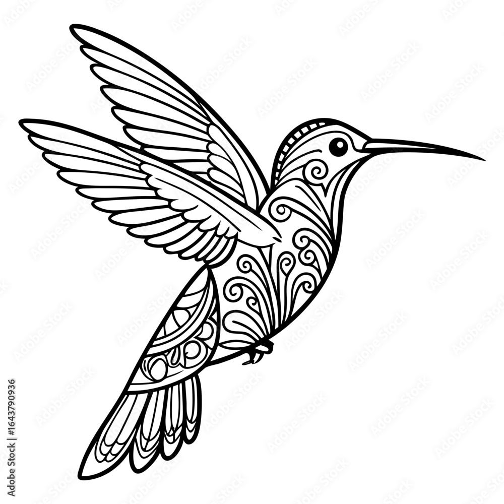 Fototapeta premium a black and white drawing of a hummingbird 