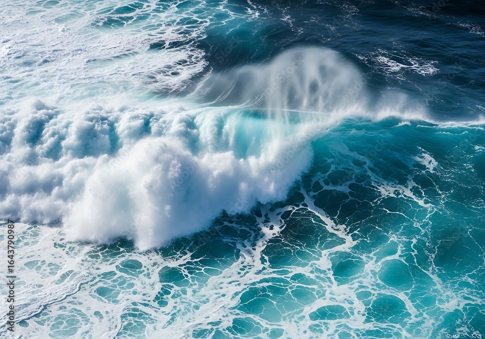 Fototapeta premium Ocean Wave Crashing Stunning Aerial View of Turquoise Waters