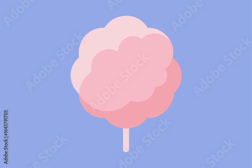 Pink cotton candy on a stick against a blue background