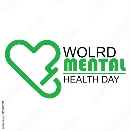 World Mental Health Day concept illustrate with the green ribbon that is the international symbol to become mental health awareness