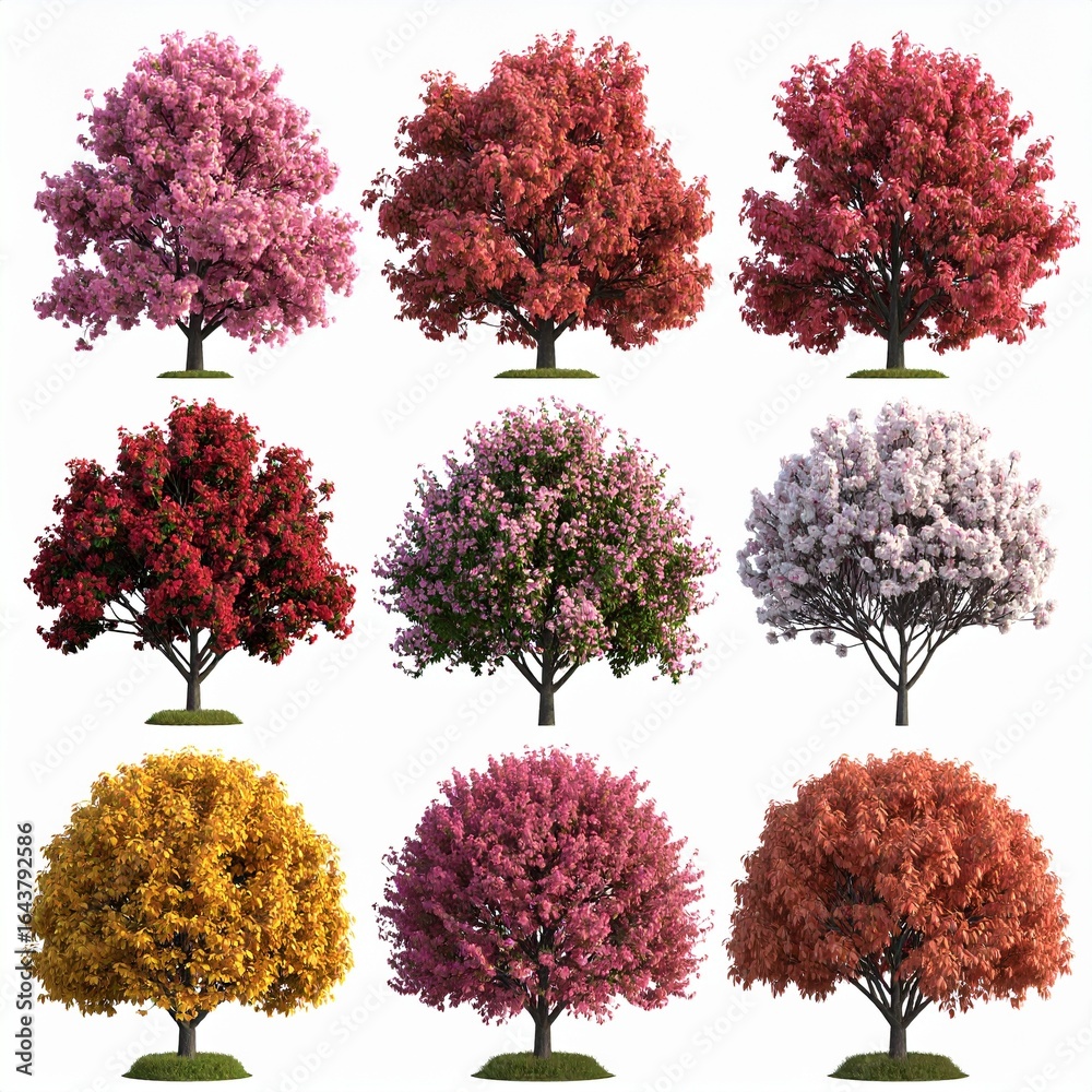 Fototapeta premium Nine trees, various vibrant colors