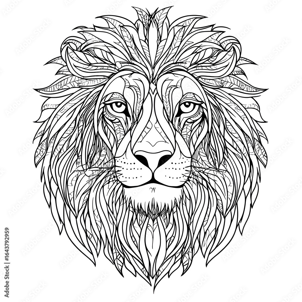 Obraz premium intricate black and white line art of a majestic lion's head with detailed mane