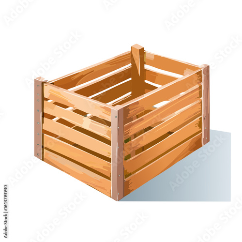 Wooden crate illustration Empty container for storage and transport Realistic vector drawing Isolated open box for goods cargo or harvest